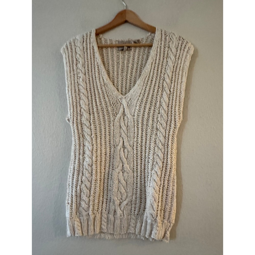 VTG Nordstrom Gallery Mercerized Cable Knit Sweater Vest V-Neck Cotton S Cream